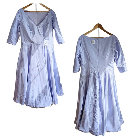 NWT LanTing Icy Periwinkle LS A-Line Surplice Wrape Midi Dress Size 16 - Picture 4 of 6